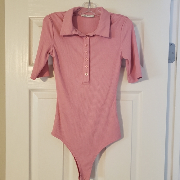 De Base Ribbed Body Suit Pink Size XS - Picture 1 of 6